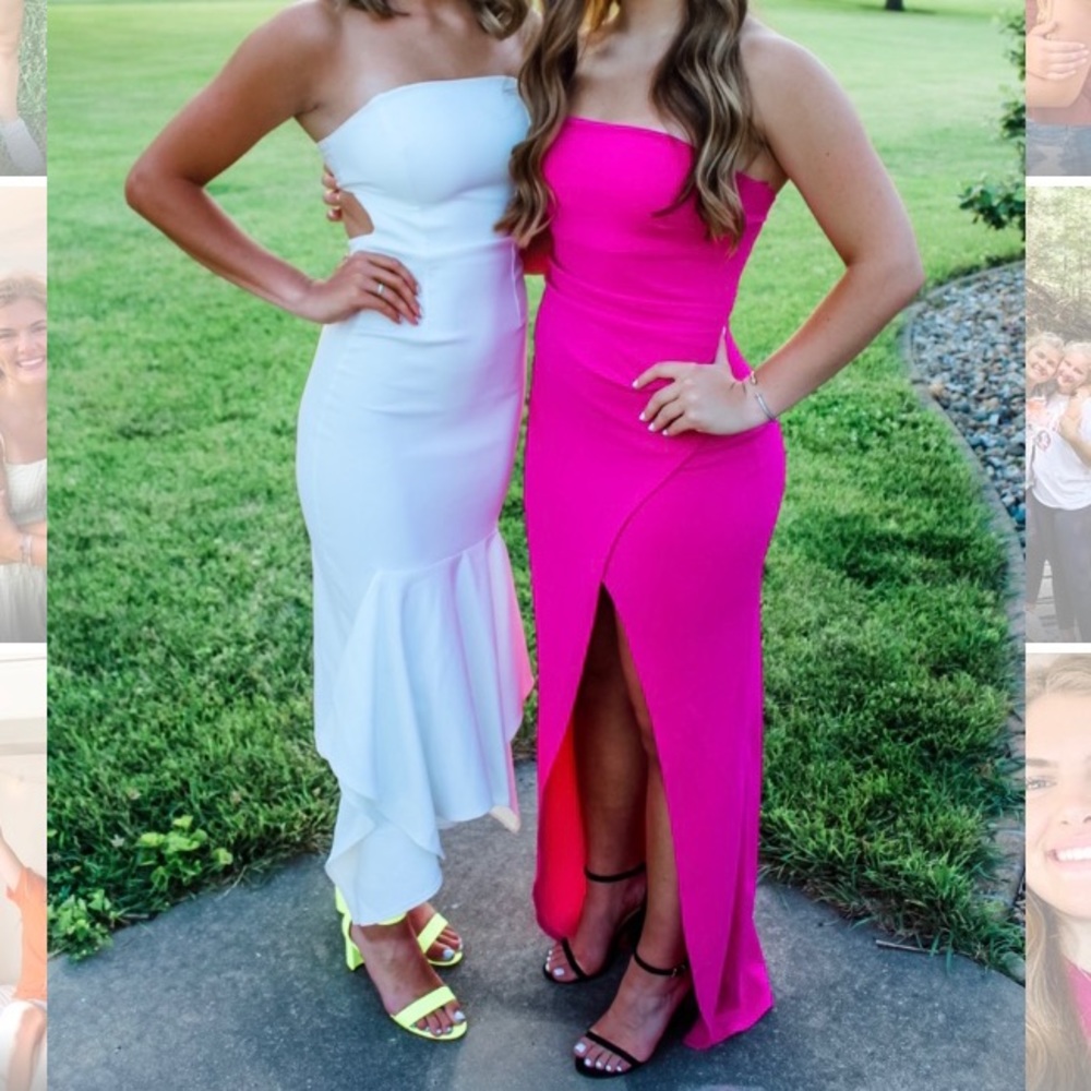 Windsor april front slit strapless crepe dress